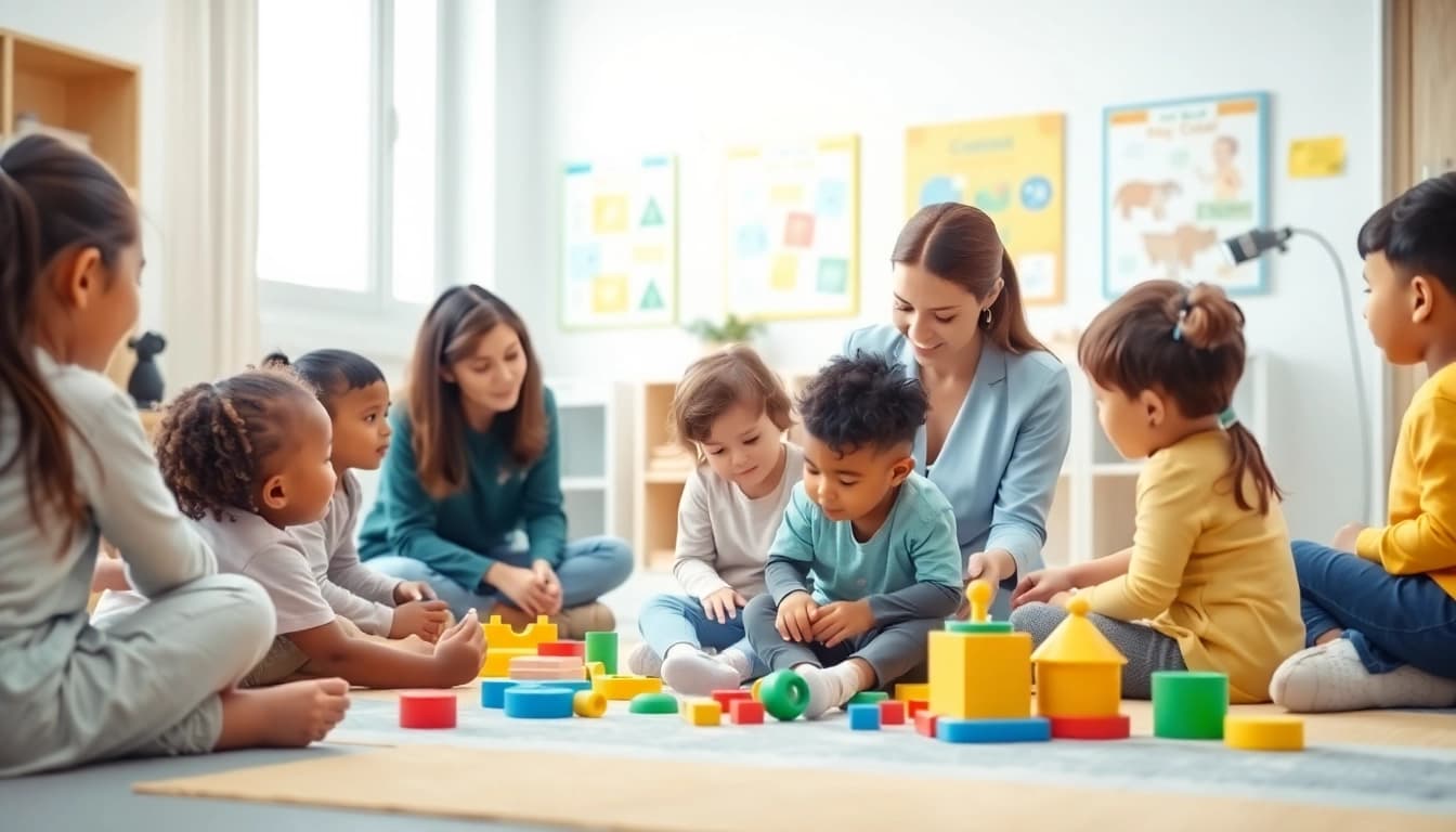 Engaging ABA therapy in South Lyon with a child and therapist in a colorful clinic setting.