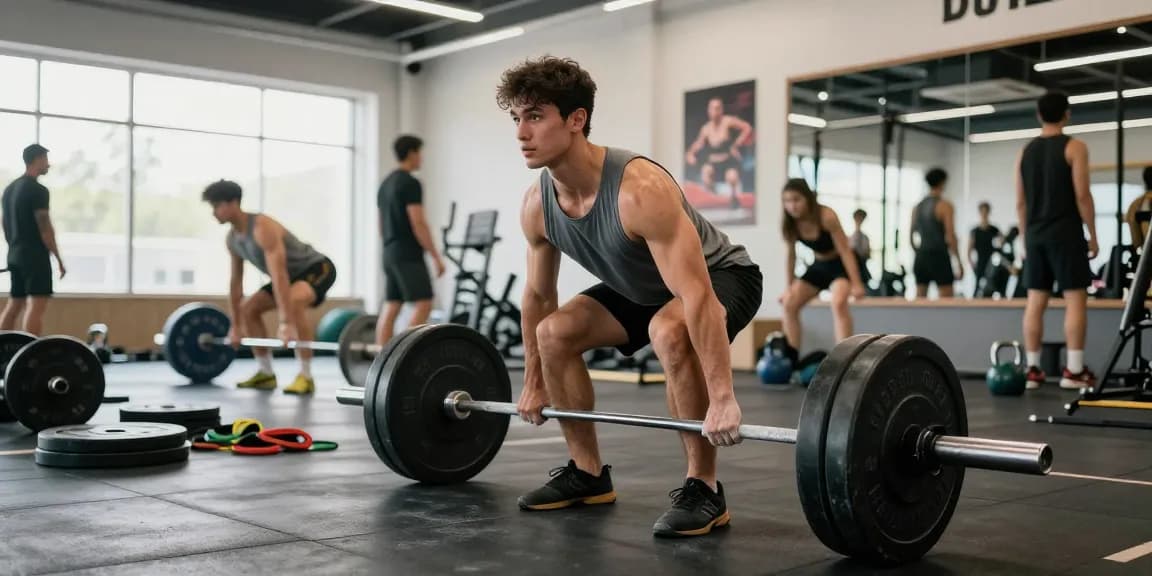 Active male athlete deadlifting in a bright gym, showcasing Selliza Steroids for peak performance.