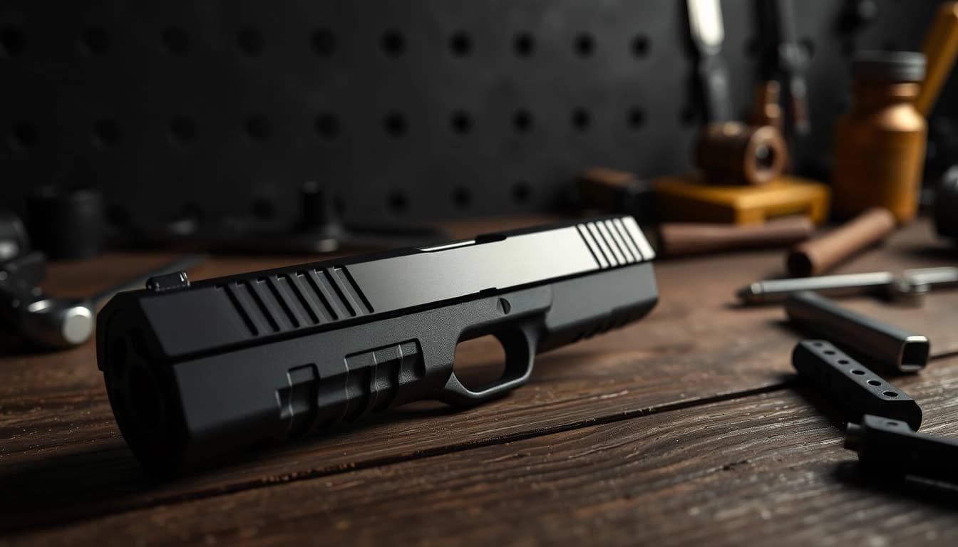 Examine a detailed glock 19 gen 3 slide showcasing its sleek design and robust construction.