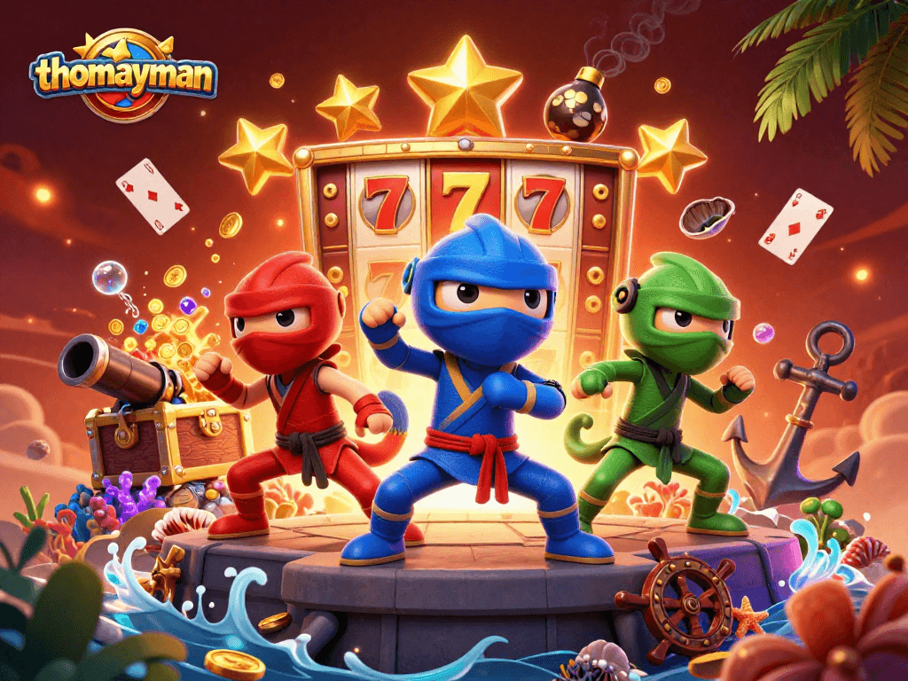Experience thrilling gameplay with thomayman, featuring vibrant chameleon ninjas and winning jackpots!