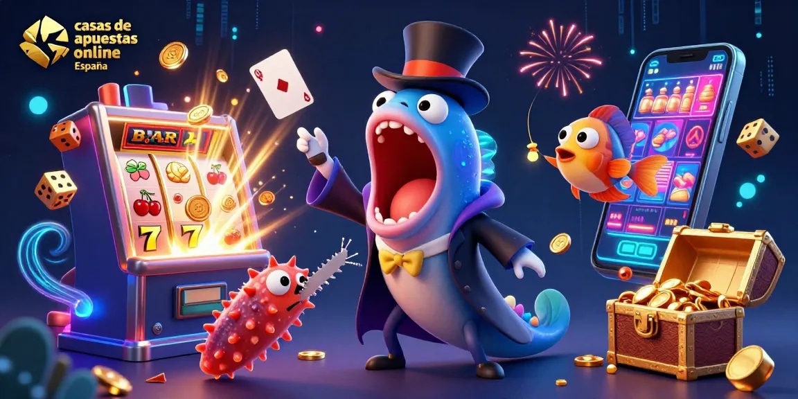 Descubre las mejores casas de apuestas online España mientras un pez globo realiza trucos de magia con cartas.