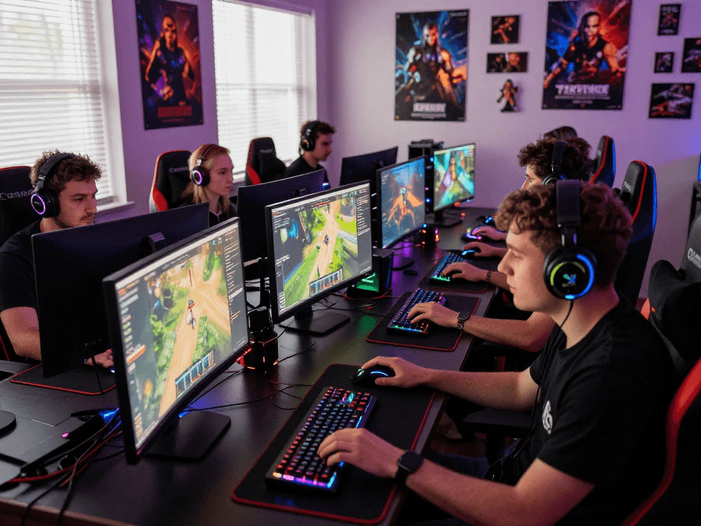 Engaged gamers showcasing mantra88 gaming setups in a vibrant atmosphere.