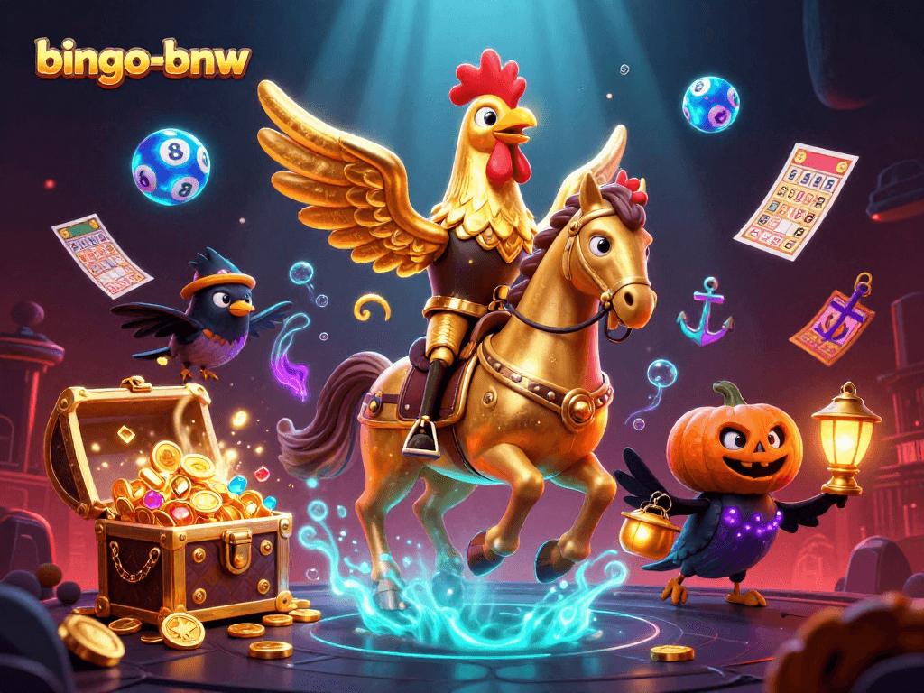 Experience thrilling wins at bingo-bnw with golden rooster and glowing gambling elements.