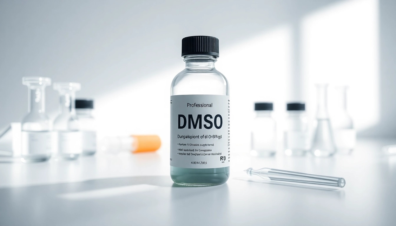 Showcasing a DMSO supplement in a laboratory setting, highlighting purity and quality in natural light.