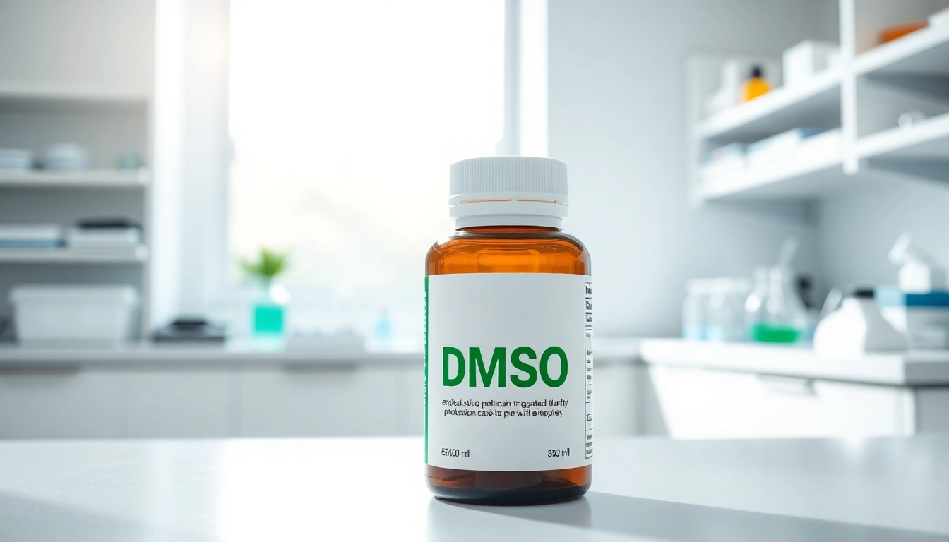 Highlighting dmso supplement in a lab setting, showcasing health benefits and professional ambiance.