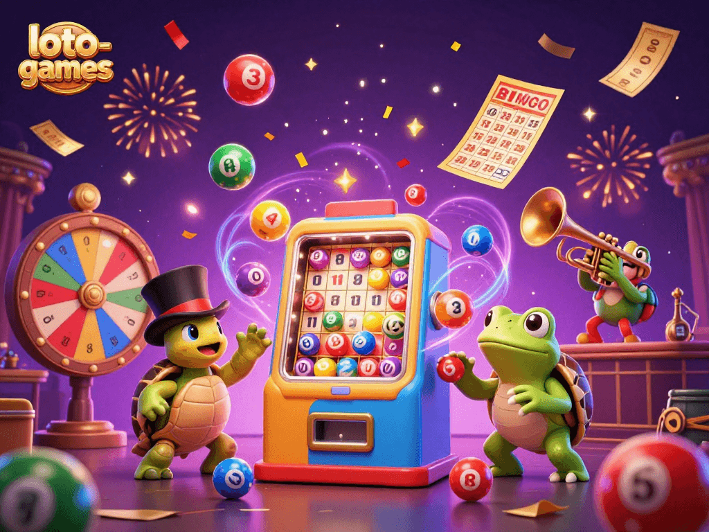 Engage in loto-games with a vibrant scene showcasing lottery excitement and celebratory elements.