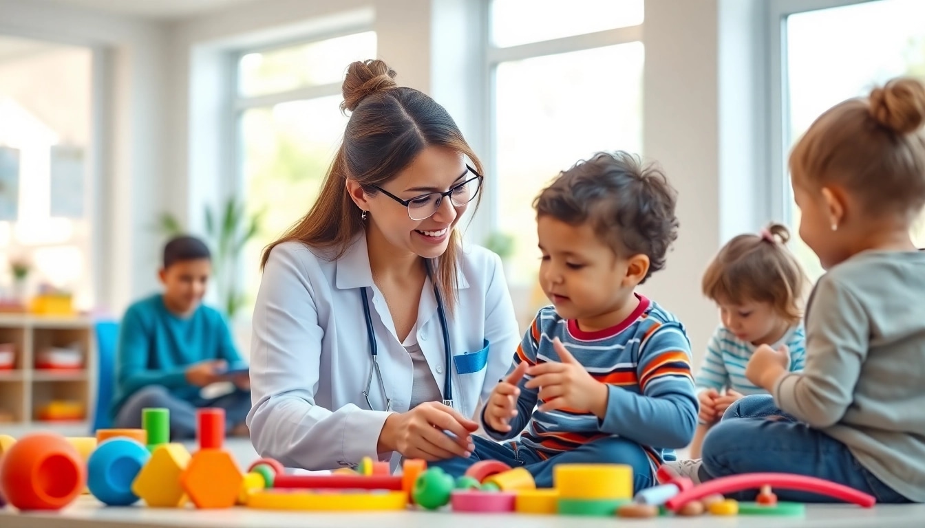 Children participating in ABA therapy in South Lyon with a supportive therapist during a playful session.