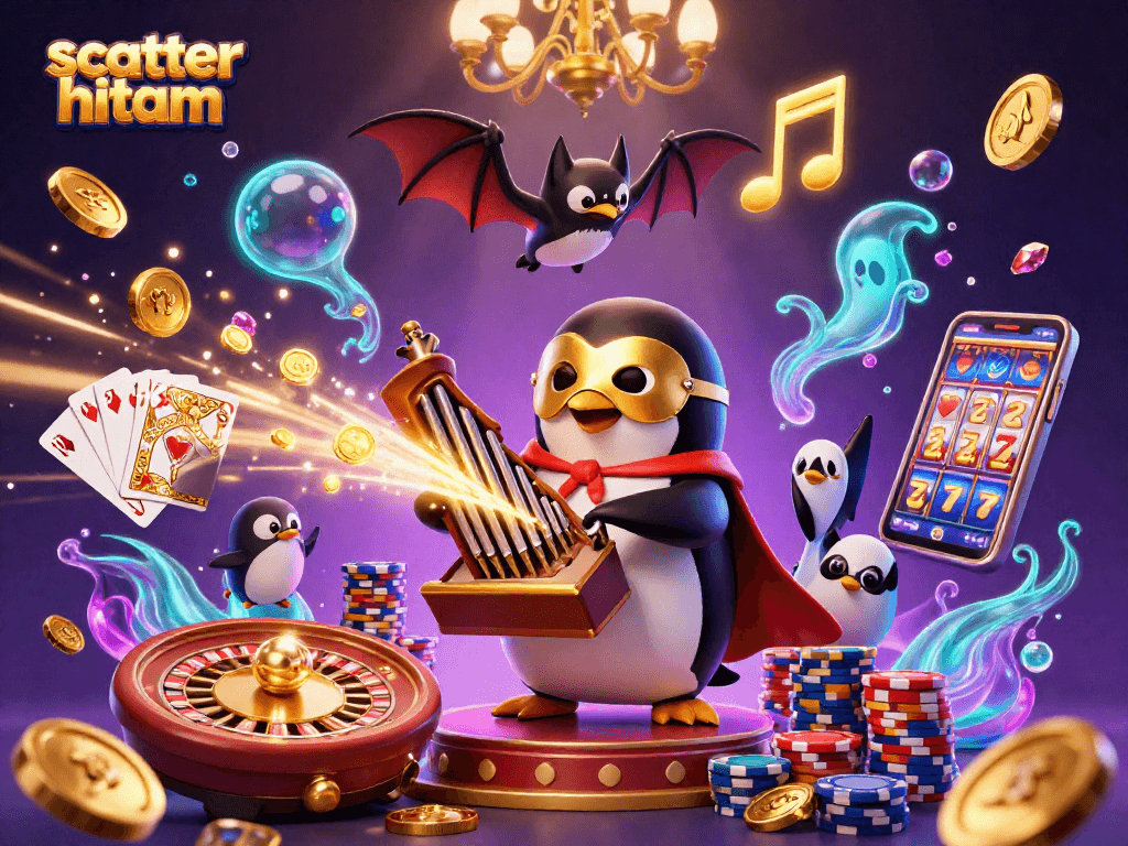 Experience the excitement of scatter hitam with golden coins and vibrant casino elements in action.