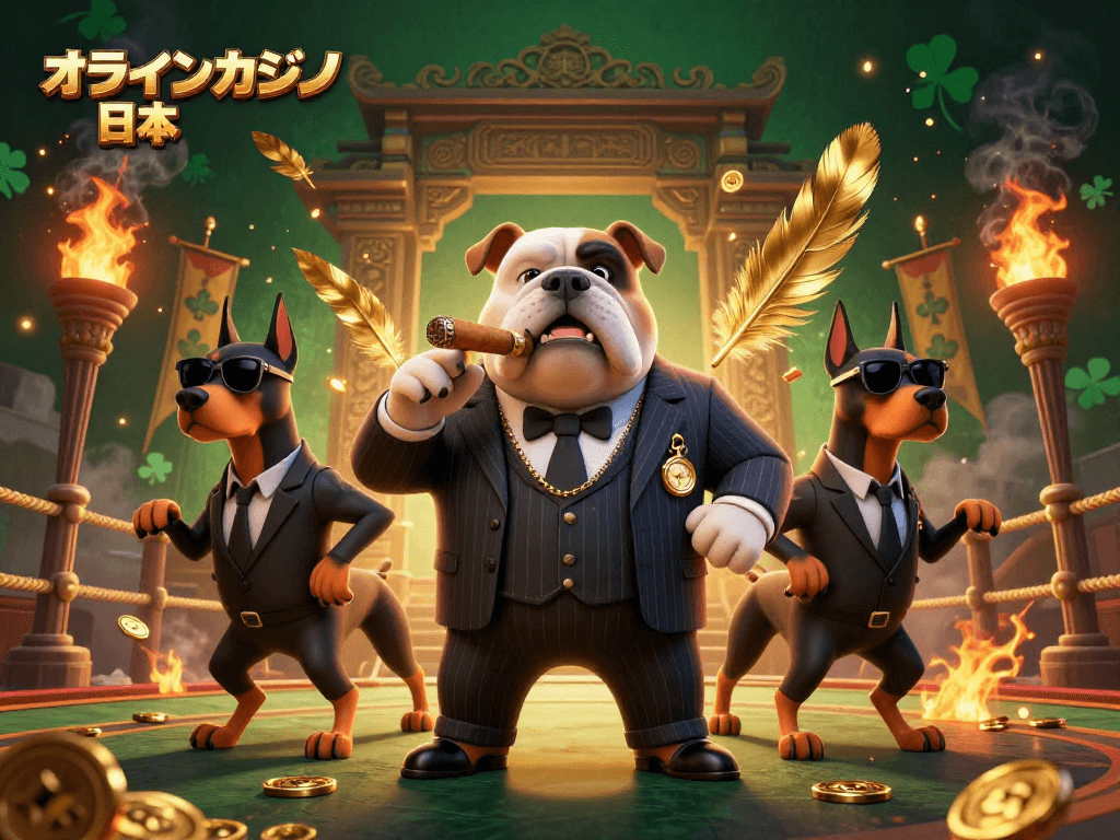 オンラインカジノ 日本で楽しい体験を持つかわいい犬たちのダイナミックなイラスト