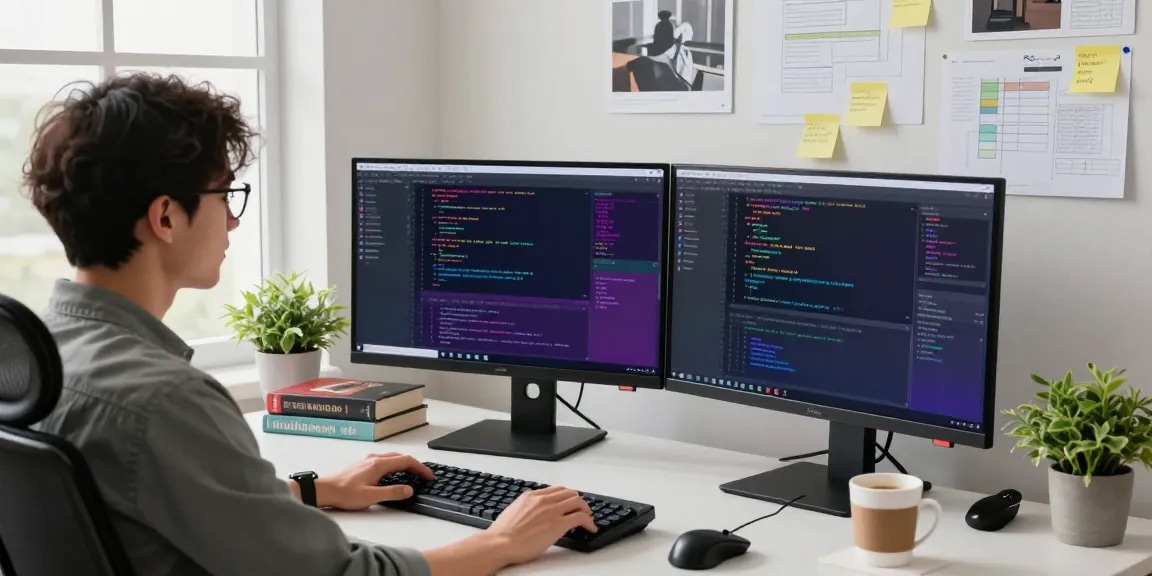 Developer working on innovative projects at https://www.bdtjl.app/ in a bright, inspiring software development workspace.