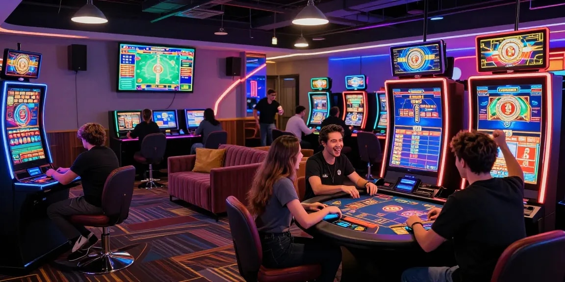 Experience the thrills of a crypto casino with interactive gaming stations and exciting atmosphere.