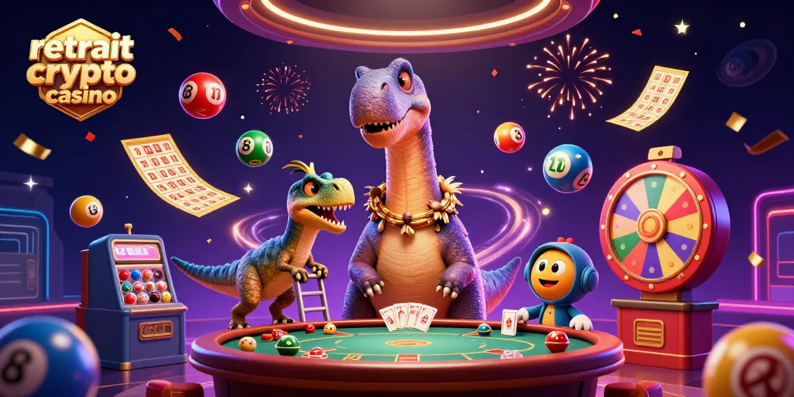Retrait crypto casino : Illustration détaillée de jeux et chars du casino crypto en fête.