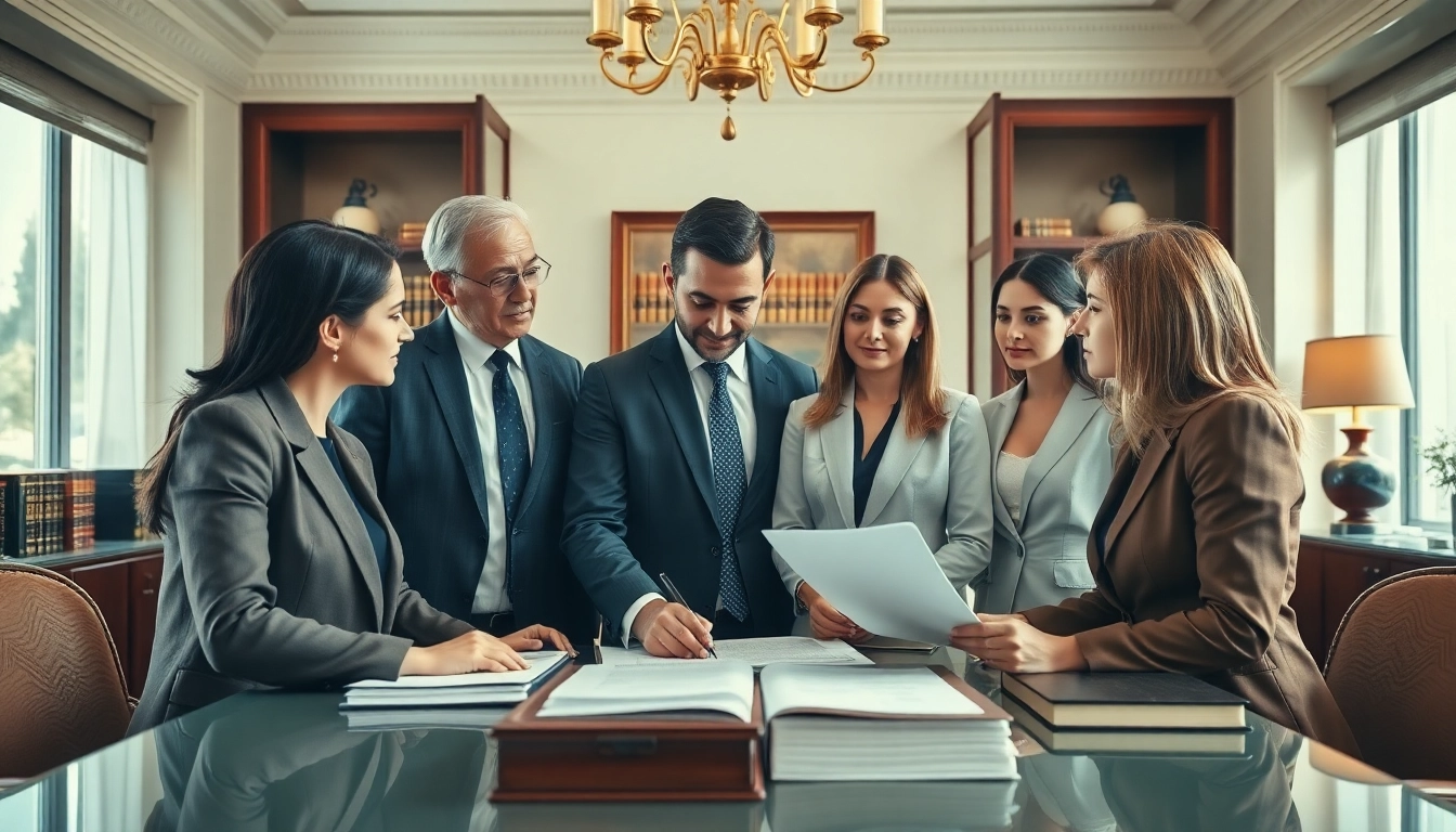 Legal experts collaborating on a probate case in a professional office environment.
