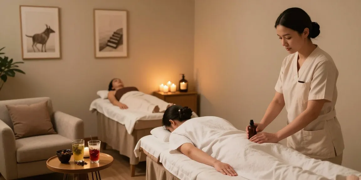 Relaxation lounge at Balanced Massage highlighting mantra88 aromatherapy and tranquil environment.