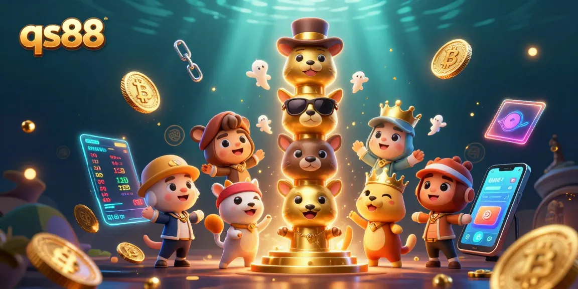 Spin for winnings at qs88 with a vibrant 3D illustration of a golden totem and crypto elements
