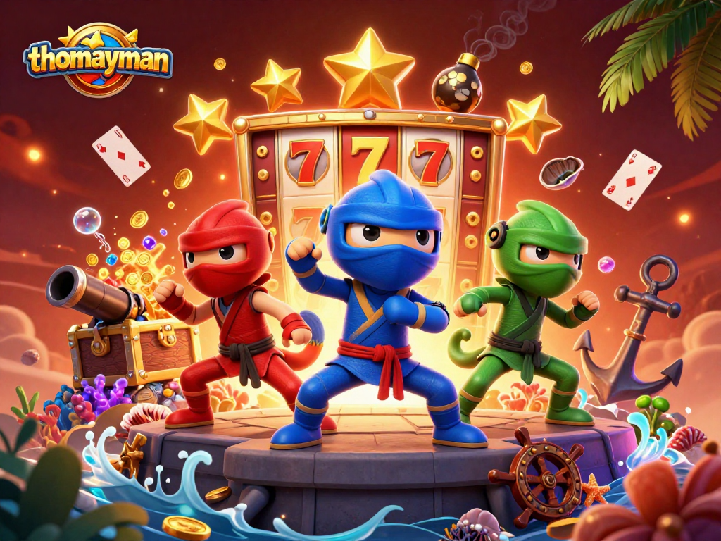 Experience thrilling gameplay with thomayman, featuring vibrant chameleon ninjas and winning jackpots!