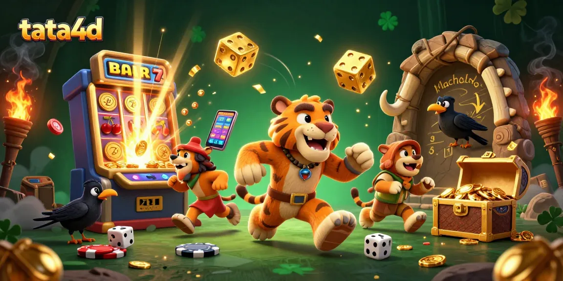 Tata4d brings excitement with sabertooth duo at a prehistoric casino surrounded by vibrant jackpot wins.