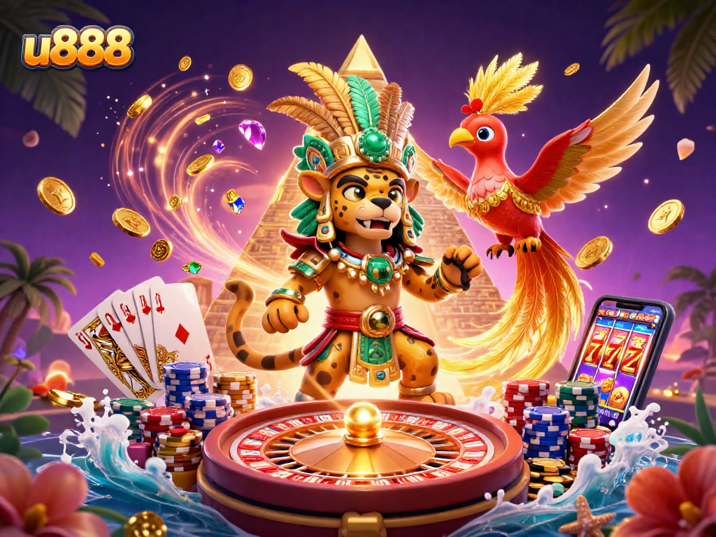 Experience exciting gameplay at u888 with a vibrant scene of casino action, featuring unique characters and engaging elements.
