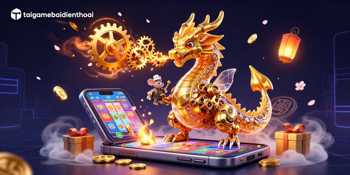 Experience taigamebaidienthoai with a vibrant scene of a golden dragon and engaging slot game elements.