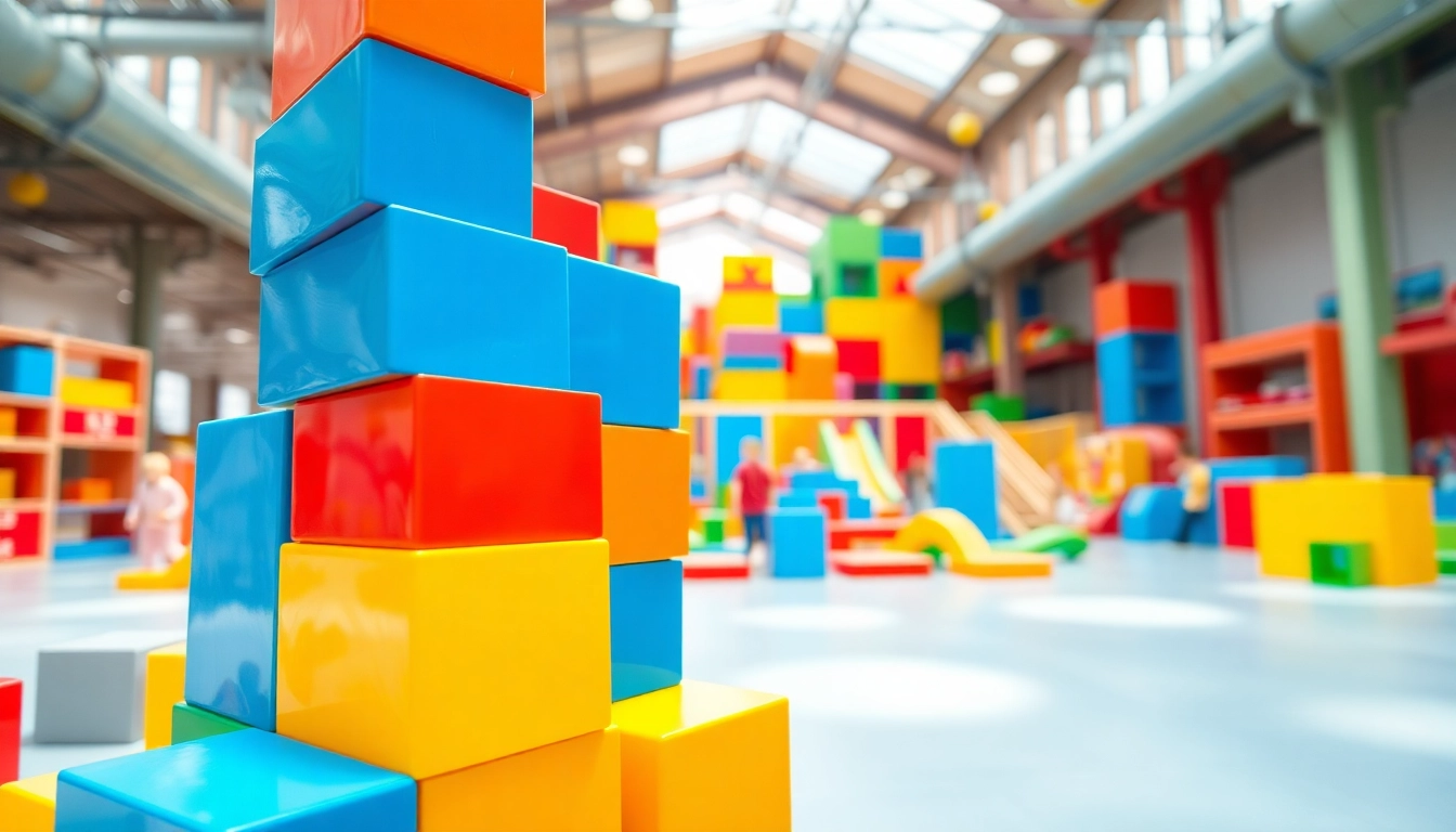 Discover more fun with giant building blocks in a colorful indoor adventure for kids.