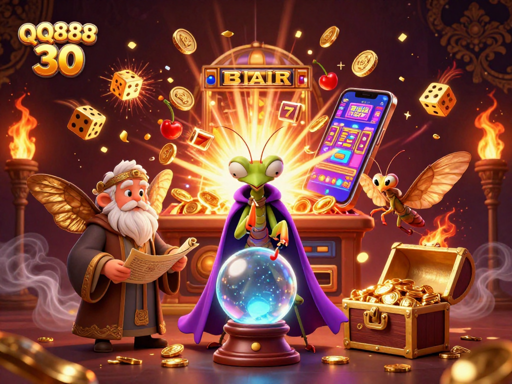 Engage with QQ888 30 in an exhilarating 3D casino illustration featuring vibrant characters and dynamic gaming elements.