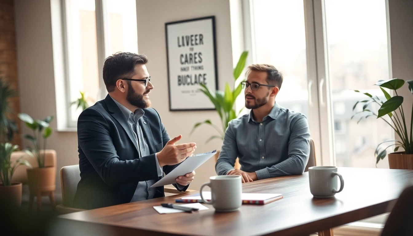 Engaged in career coaching, a professional listens intently during a client session in a bright office setting.