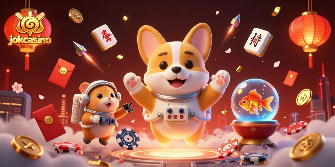 Engage with jokacasino's vibrant space-themed gaming illustration filled with playful characters and rich casino elements.