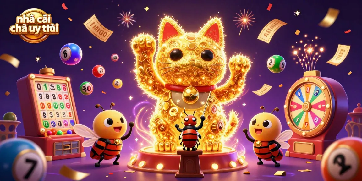 Experience vibrant gaming excitement with nhà cái nào uy tín amidst colorful lottery balls and a lucky cat illustration.