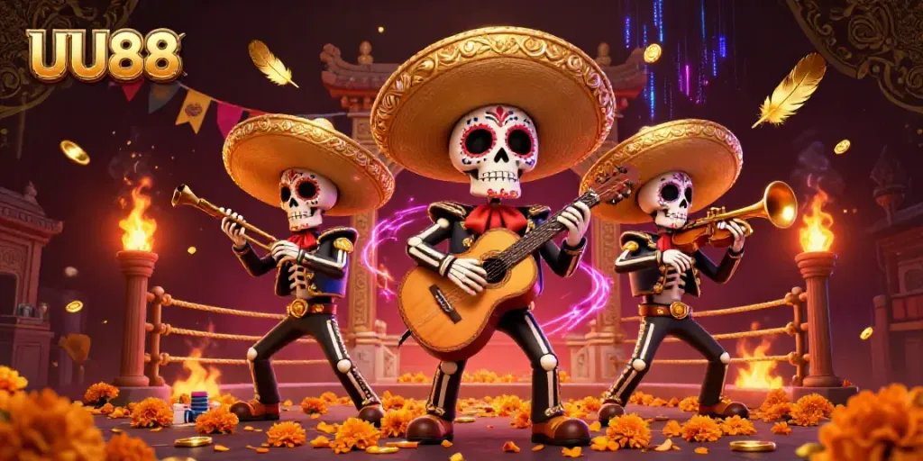 Experience thrilling gameplay at UU88 with our vibrant casino illustration featuring a lively mariachi band.