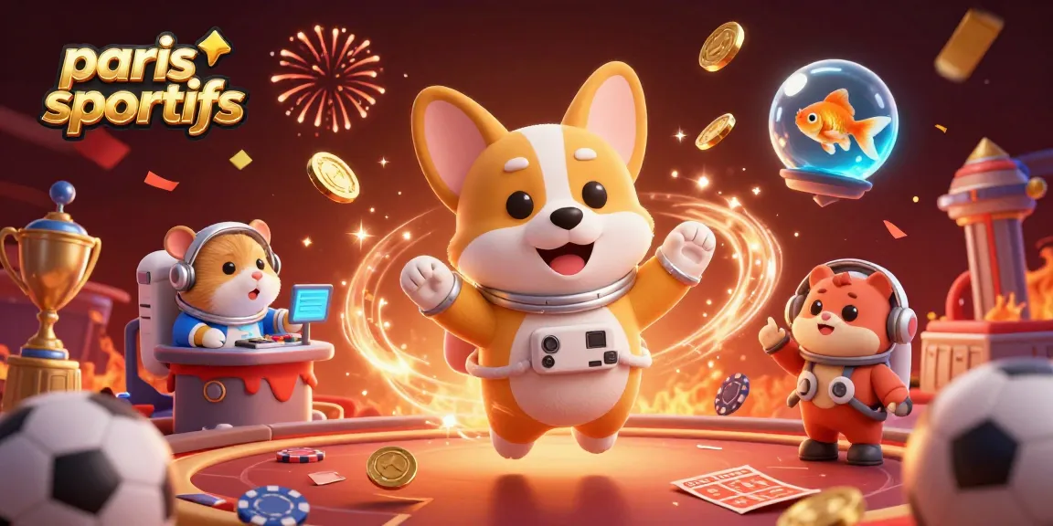 Les paris sportifs s'animent avec un corgi dans un casino spatial, des éléments de jeu flottants et des confettis
