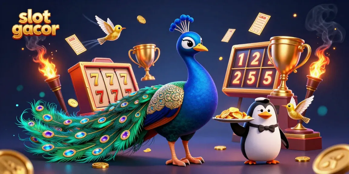 Saksikan slot gacor dengan peacock bercorak permata dan pengantar chips emas di latar bersinar