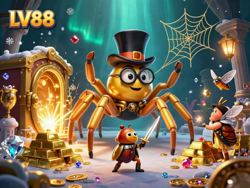 Experience vibrant gaming with LV88, featuring a golden tarantula and treasure elements.
