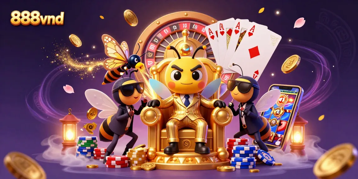 Join the vibrant action at 888vnd with a thrilling 3D casino scene alive with buzzing characters.