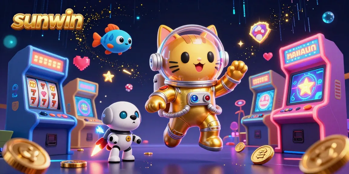 Experience the thrilling world of sunwin with a vibrant casino scene featuring a golden astronaut cat and game elements.