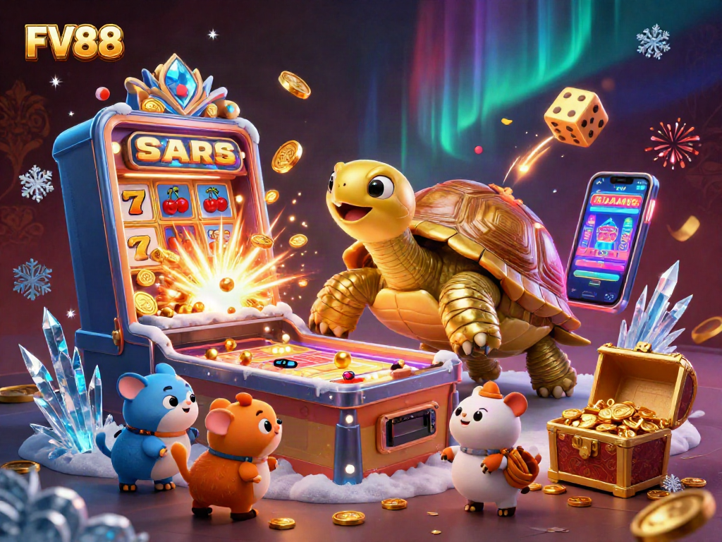 Engage in thrilling slot action with FV88 through an animated jackpot experience bursting with excitement.