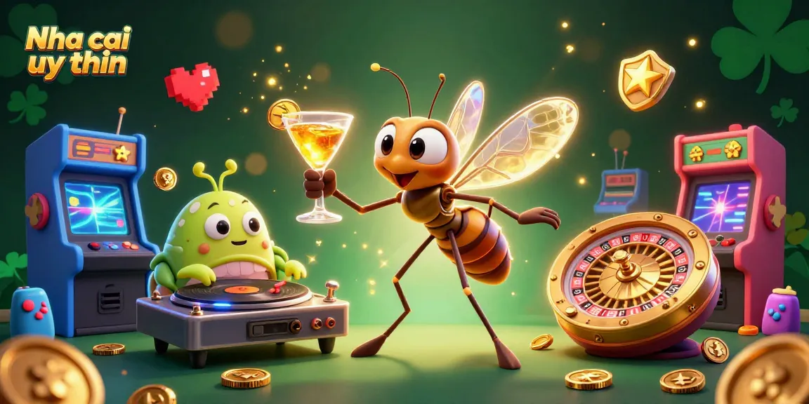 Nha cai uy tin brings excitement with a lively casino scene featuring a mosquito mascot and a trilobite DJ