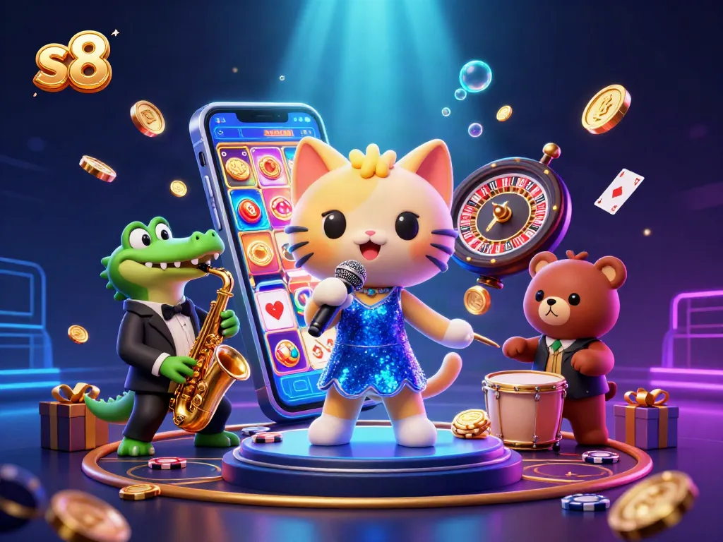 Join the celebration at s8 with vibrant characters and colorful casino elements for an exhilarating gaming experience.