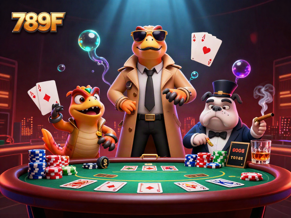 Experience casino thrills in 789F, as three raptors sneak into a VIP lounge filled with poker elements.
