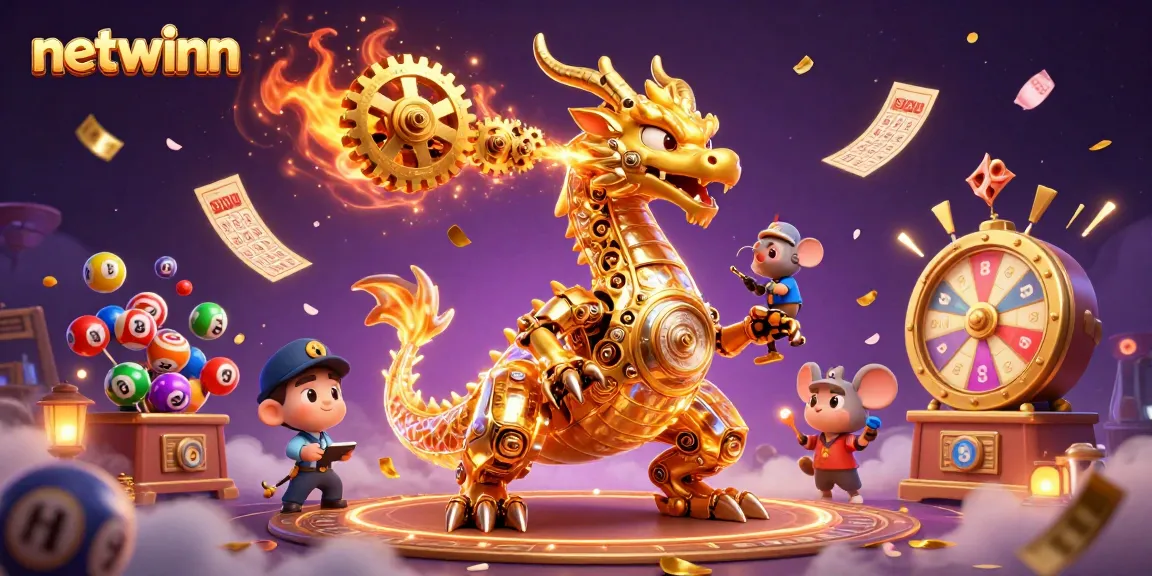 Experience the excitement of netwinn, featuring a golden dragon and vibrant gambling elements.