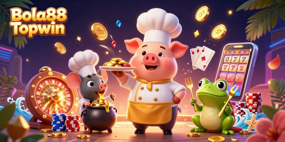 Bola88 Topwin offers thrilling slots with gold coins, games, and rewards in this vibrant casino scene.