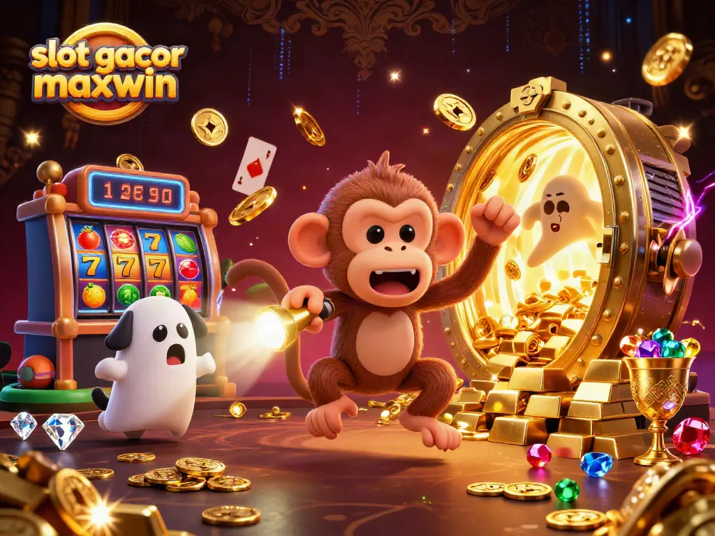 Experience thrilling gameplay with slot gacor maxwin in a vibrant casino illustration featuring a mischievous monkey.