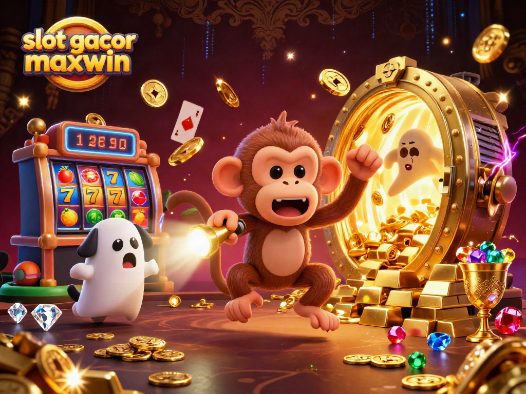 Experience thrilling gameplay with slot gacor maxwin in a vibrant casino illustration featuring a mischievous monkey.