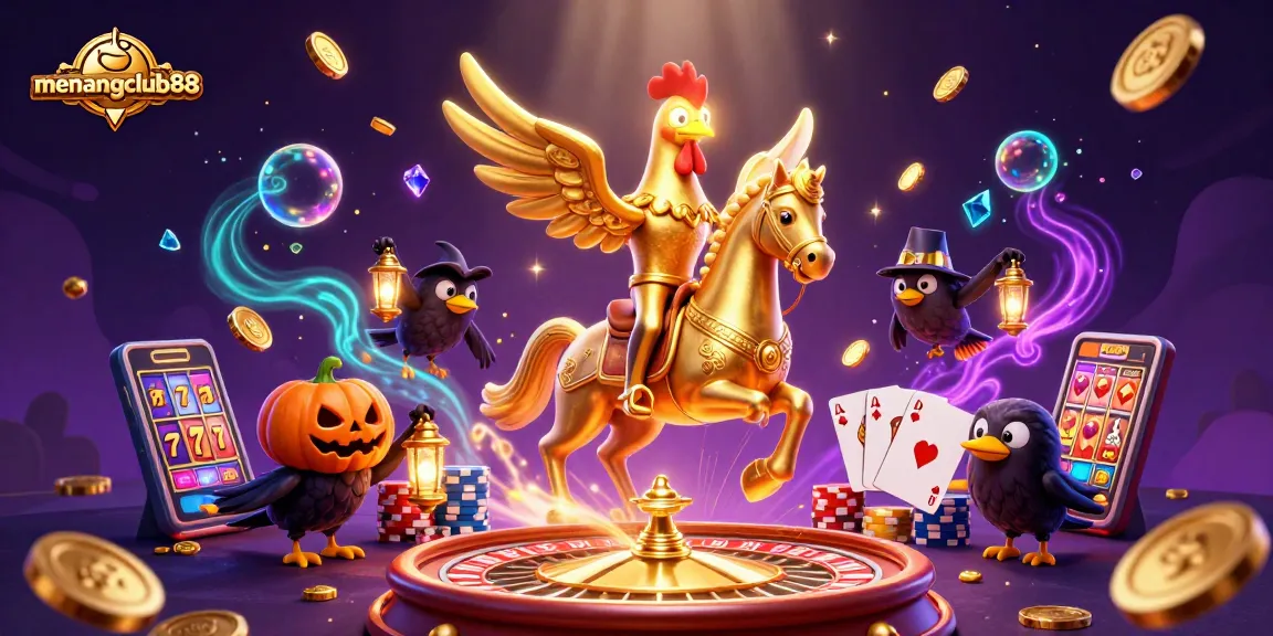 Experience the magic of menangclub88 with golden rooster riders in a vibrant casino.