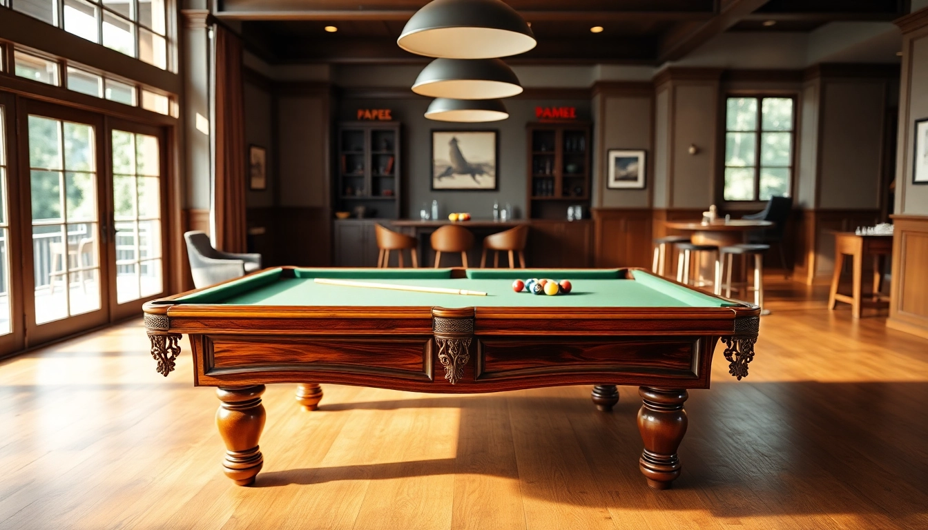 Buy Pool Tables with a stylish design in a cozy game room setting.