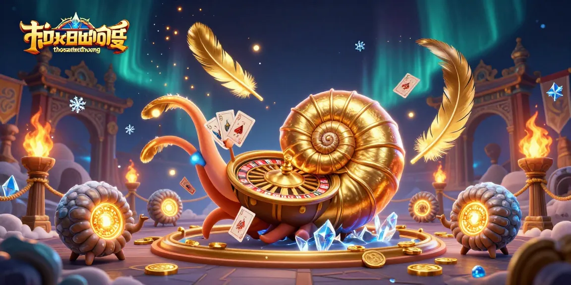 Play the thosantienthuong slot game with an exciting 3D ancient nautilus and glowing cards.