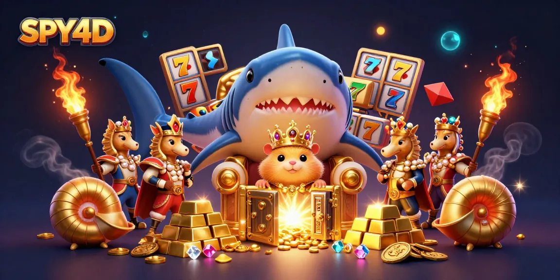 Menghadirkan SPY4D, raja hamster kecil dengan mahkota karang dan penjaga kuda laut, dikelilingi emas dan harta karun slot yang menunggu.