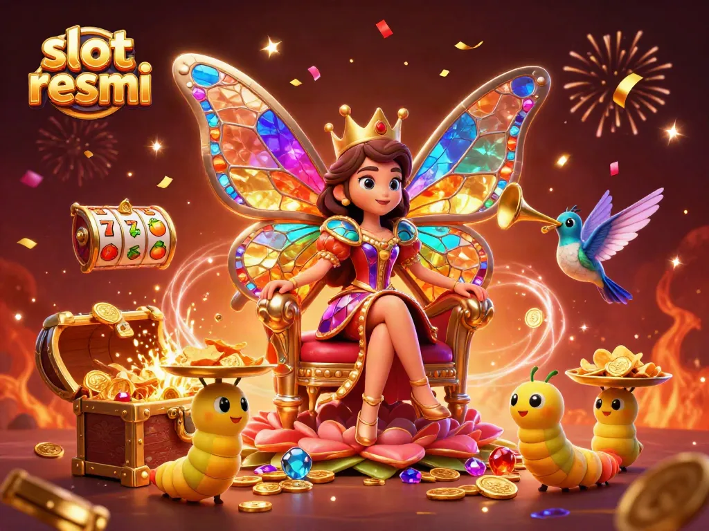 Play slot resmi with joyful theme in a vibrant, colorful casino scene.