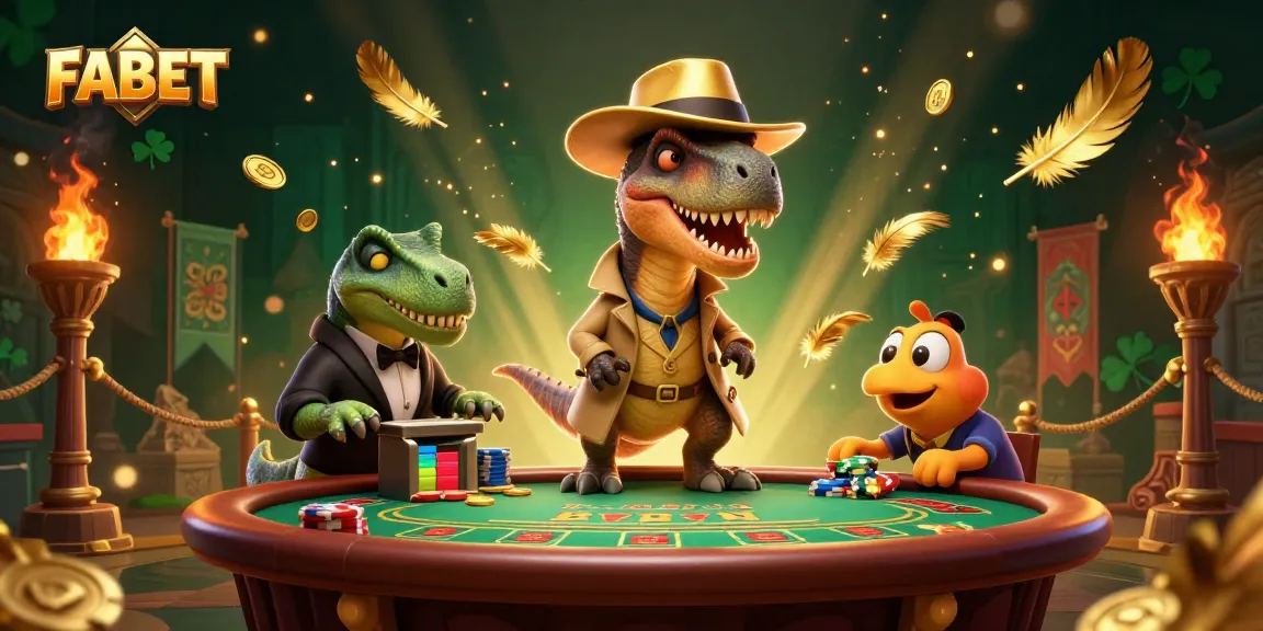 FABET brings excitement with a raptor card counter amidst a vibrant casino scene