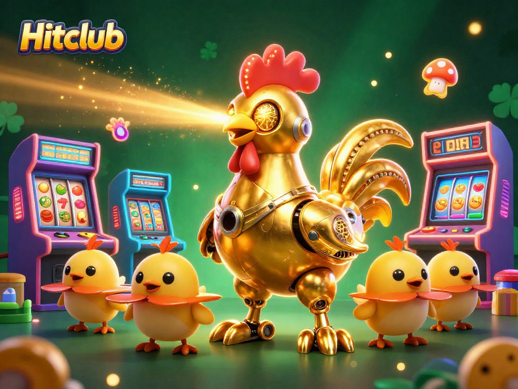 Experience the excitement of Hitclub with a vibrant casino-themed 3D illustration packed with colorful game machines.