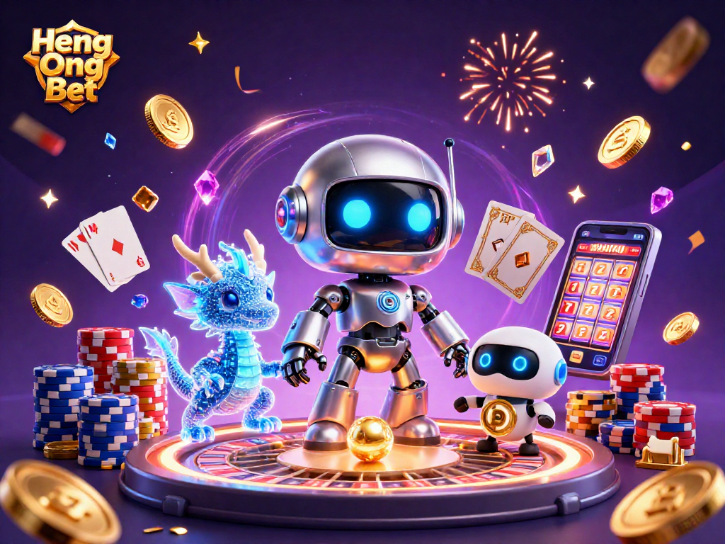 Experience Heng Ong Bet through a vibrant 3D casino scene with dynamic gaming elements and characters.